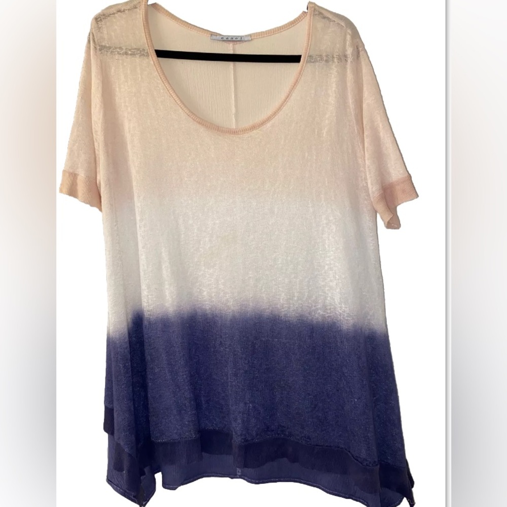 easel Short Sleeve Pink To Navy Ombré Top